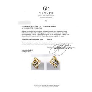 Vintage 14k White & Yellow Gold 2.80cts Natural Diamond Earring